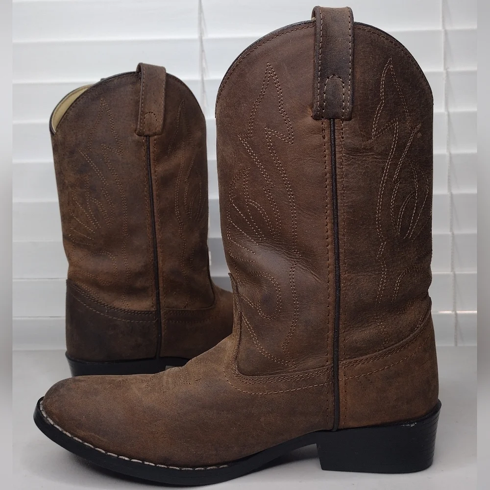 Masterson Kids Brown Leather Rodeo Cowboy Western Boots Sz 4.5